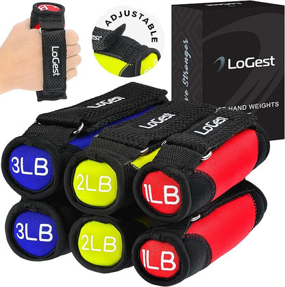 LoGest Soft Hand Weights with Adjustable Straps - Comes in 1LB Weights 2LB or 3LB 4LB - Comfortable Secure Weighted Neoprene Dumbbells with Straps for Walking Running Cardio Workout Physical Therapy