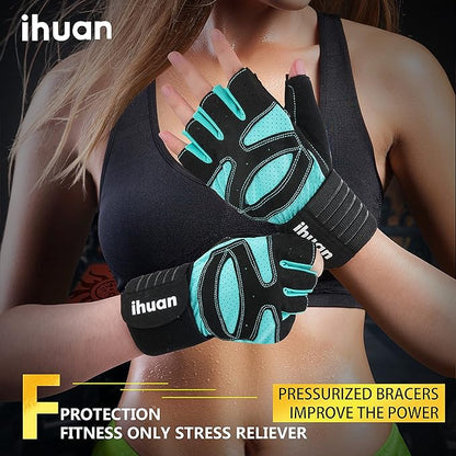 ihuan Ventilated Weight Lifting Gym Workout Gloves with Wrist Wrap Support for Men & Women, Full Palm Protection, for Weightlifting, Training, Fitness, Hanging, Pull ups