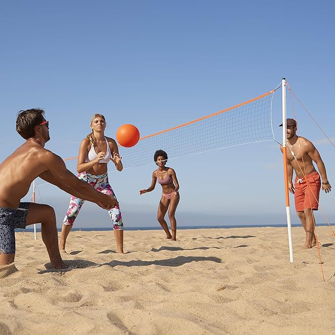 Franklin Sports Outdoor Volleyball Net Sets - Beach + Backyard Portable Volleyball Net with Poles - Complete Outdoor Volleyball Sets with Net + Volleyball Included