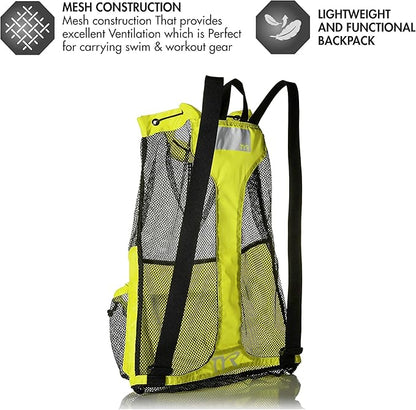 TYR Big Mesh Mummy Backpack for Wet Swimming, Gym, and Workout Gear, Yellow