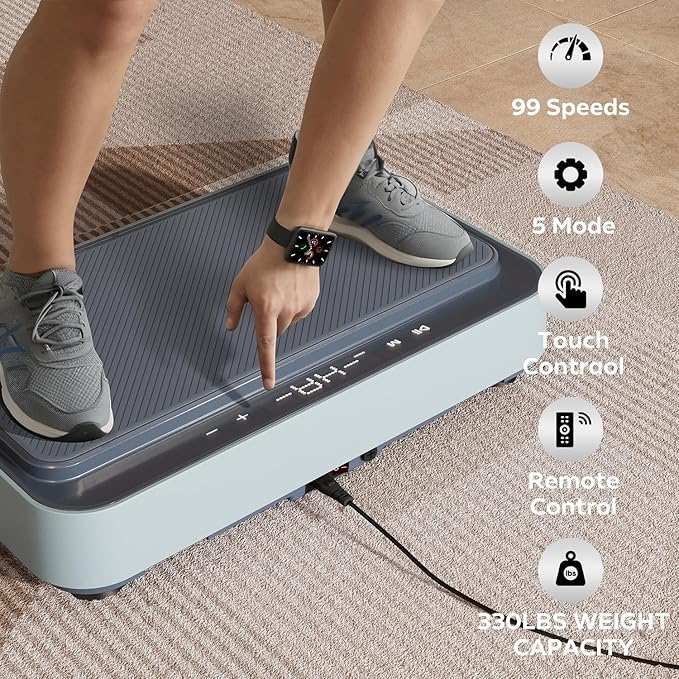 UMAY Fitness Vibration Plate Exercise Machine with Loop Bands, Whole Body Home Exercise for Weight Loss, Muscles, Blood and Lymph Circulation Improvement, Touch & Remote, 330LB Capacity