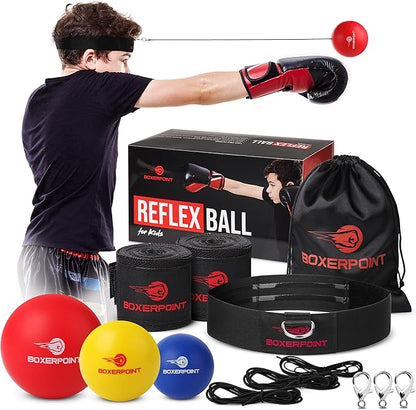 Boxing Reflex Ball for Adults and Kids - React Reflex Balls on String with Headband, Carry Bag and Hand Wraps - Improve Hand Eye Coordination, Punching Speed, Fight Reaction