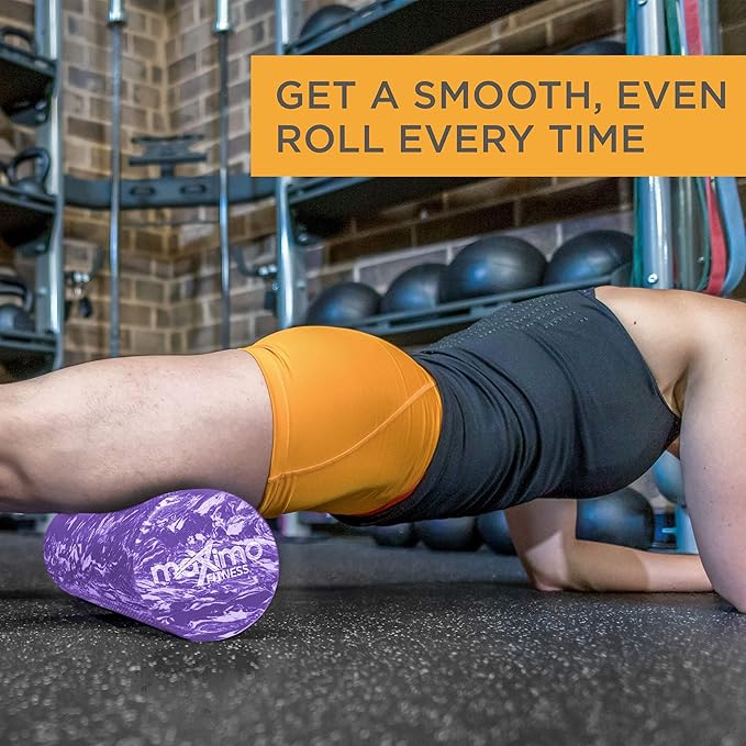 Maximo Fitness Foam Roller - 18" x 6" High Density Exercise Roller for Trigger Point Self Massage, Muscle and Back Roller for Fitness, Physical Therapy, Yoga and Pilates, Gym Equipment, Purple/White