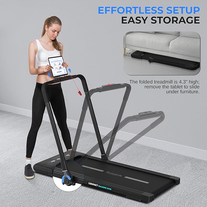 SereneLife Foldable 2 in1 Treadmill & Walking Pad with Remote Control, Compact Under Bed, 2.5 HP, App Support, Easy Assembly and Storage, for Walking or Jogging, 265lbs Capacity