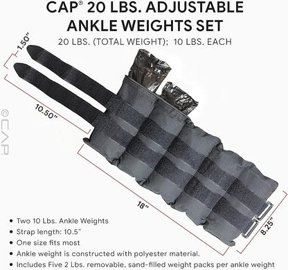 CAP Barbell Adjustable Ankle Weights |10-20lb Pair | Black