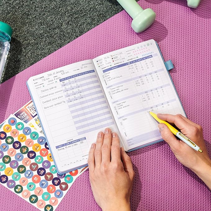 Clever Fox Fitness & Food Journal – Nutrition & Workout Planner for Women & Men – Diet & Gym Exercise Log Book with Calendars, Diet & Training Trackers - Undated, A5 Size, Hardcover (Light Blue)