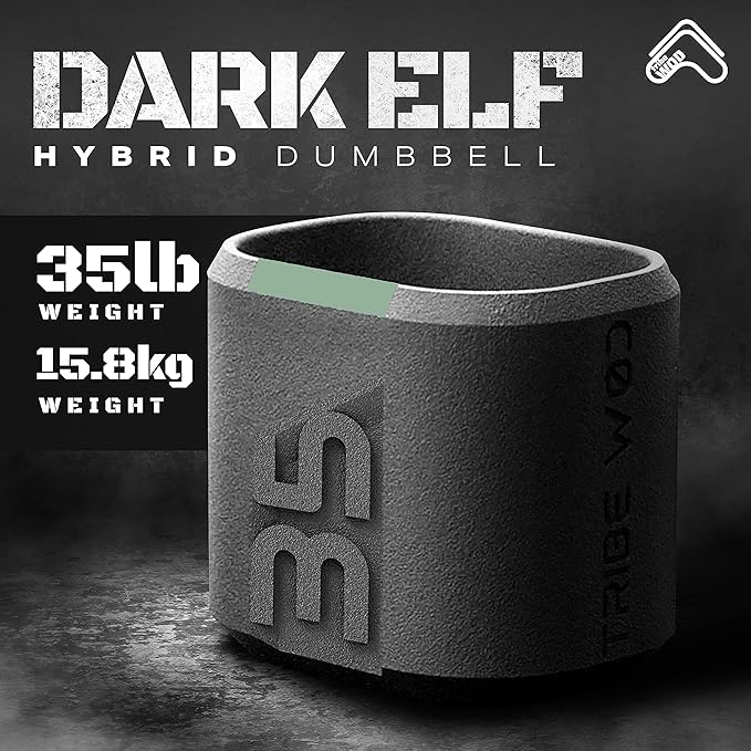 Tribe WOD Dark Elf Hybrid Dumbells 10-35lb - Cross Training Workout Equipment for Muscle Building and Mobility, Cardio Fitness, Weights for Women & Men (Pack of 1)