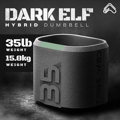 Tribe WOD Dark Elf Hybrid Dumbells 10-35lb - Cross Training Workout Equipment for Muscle Building and Mobility, Cardio Fitness, Weights for Women & Men (Pack of 1)