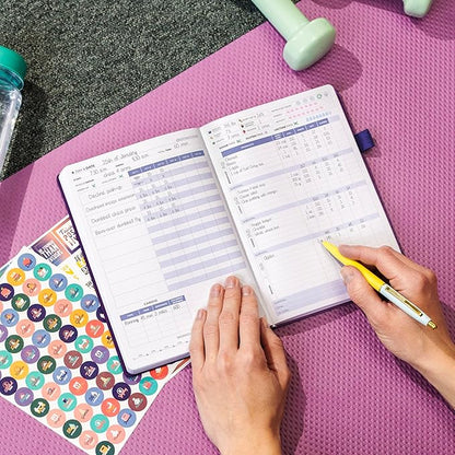 Clever Fox Fitness & Food Journal – Nutrition & Workout Planner for Women & Men – Diet & Gym Exercise Log Book with Calendars, Diet & Training Trackers - Undated, A5 Size, Hardcover (Purple)