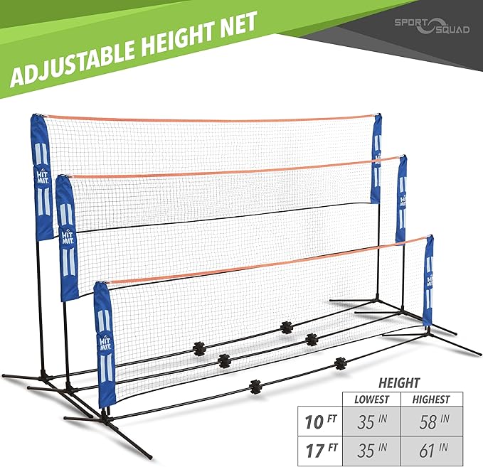 JOOLA HIT MIT Adjustable Height Portable Badminton Net Set - Competition Multi Sport Indoor or Outdoor Net for Playing Pickleball, Kids Volleyball, Soccer Tennis, Lawn Tennis - Easy and Fast Assembly