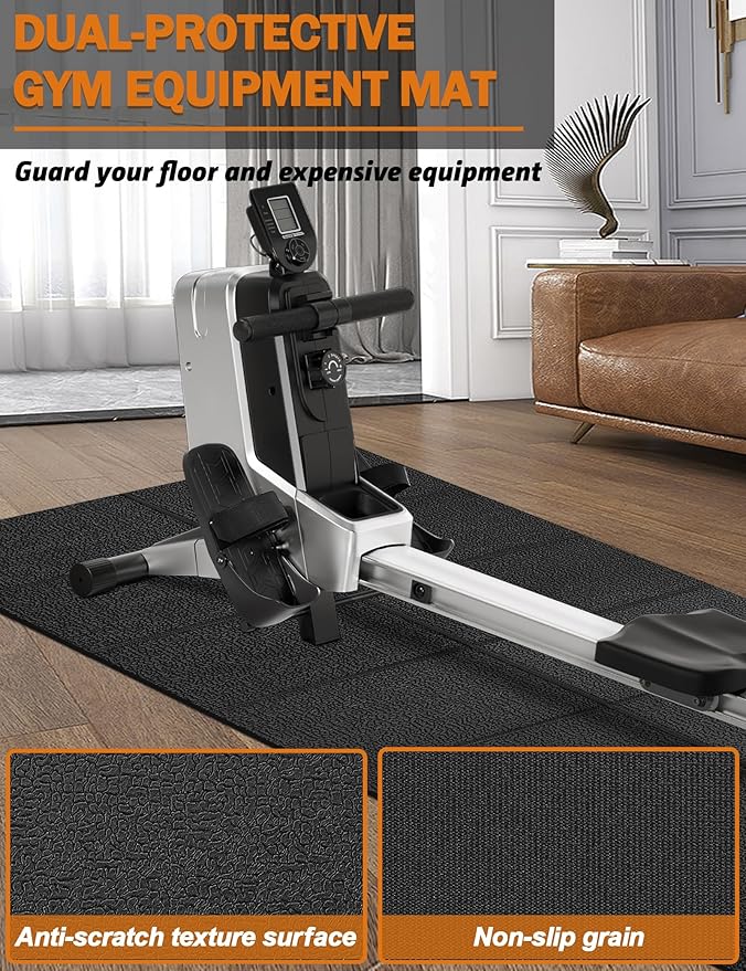 Exercise Equipment Mat 24"x68"/ 30"x60"/ 36"x78"/ 36"x96" Treadmill Mat Exercise Bike Mat for Stationary Spin Bike Trainer Elliptical Gym Workout Fitness Equipment Rower Mat for Hardwood Floors