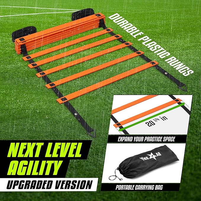 Yes4All 8, 12, 20 Rungs Agility Ladder - Speed Training Equipment for All Ages & Levels with Carrying Bag - Speed Ladder