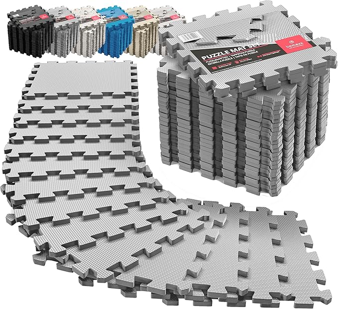 Gym Flooring Set - Interlocking EVA Soft Foam Floor Mat, 18 Pieces Puzzle Rubber Tiles Protective Ground Surface Protection, Play Workout Exercise Mats Underlay Matting Sports Pool Home Fitness Garage