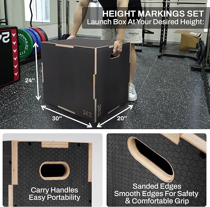 Signature Fitness 3 in 1 Non-Slip Wooden Plyo Box Plyometric Box Jumping Exercise, Multiple Sizes