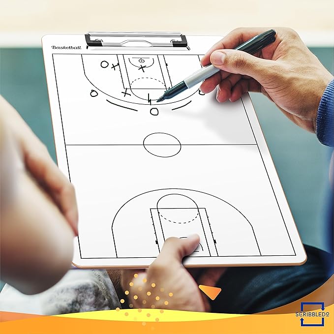 Scribbledo Basketball Dry Erase Board for Coaches 15"x9" Double Sided Basketball Whiteboard Coaching Board Equipment Basketball Accessories The Perfect Coach Gifts