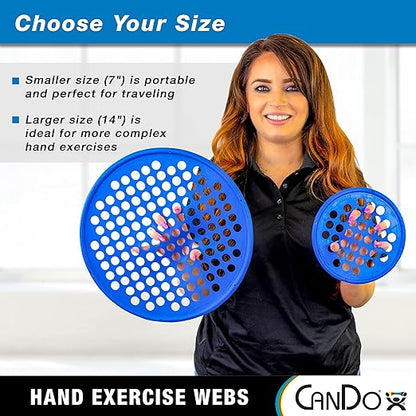 CanDo Hand Exercise Webs for Physical Therapy, Grip Strengthening, and Hand, Finger, Wrist Resistance Workouts, Portable Size, Low Powder, 7" Diameter, Blue: Heavy