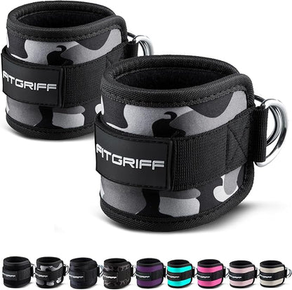 Fitgriff® Ankle Straps V1 for Cable Machine (2 Pieces) - Gym Workout Equipment - Leg Pulley Attachment, Kickback Straps