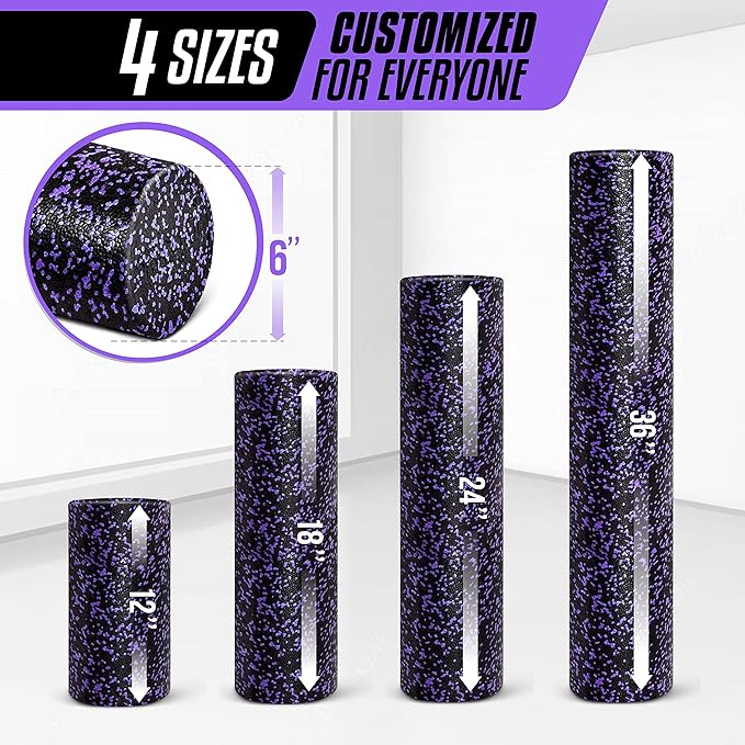 Yes4All High Density Foam Roller for Back, Variety of Sizes & Colors for Yoga, Pilates - Purple Speckled - 24 Inches