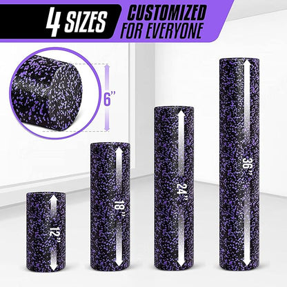 Yes4All High Density Foam Roller for Back, Variety of Sizes & Colors for Yoga, Pilates – 18 inch, Purple Speckled