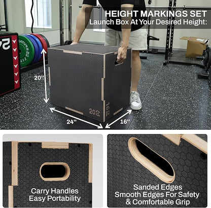 Signature Fitness 3 in 1 Non-Slip Wooden Plyo Box Plyometric Box Jumping Exercise, Multiple Sizes