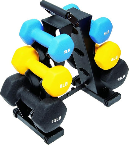 Signature Fitness Neoprene Dumbbell Hand Weights, Anti-Slip, Anti-roll, Hex Shape Colorful, Pair or Set with Stand