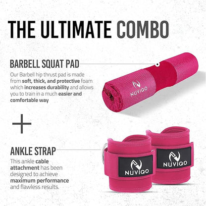 Barbell Pad & 2 Ankle Straps for Cable Machine - Gym Accessories for Women and Men - Perfect for Cable Kickbacks, Leg Extensions & Squats - Workout Attachments for Home