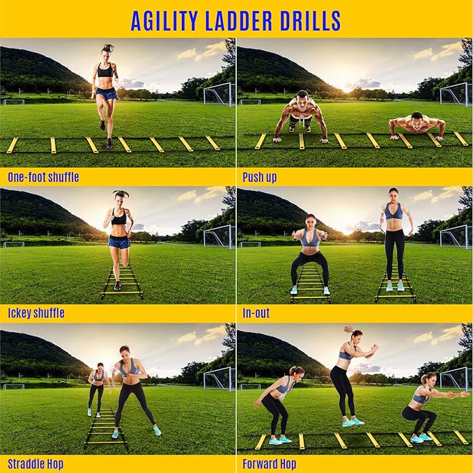 Yes4All 8, 12, 20 Rungs Agility Ladder - Speed Training Equipment for All Ages & Levels with Carrying Bag - Speed Ladder