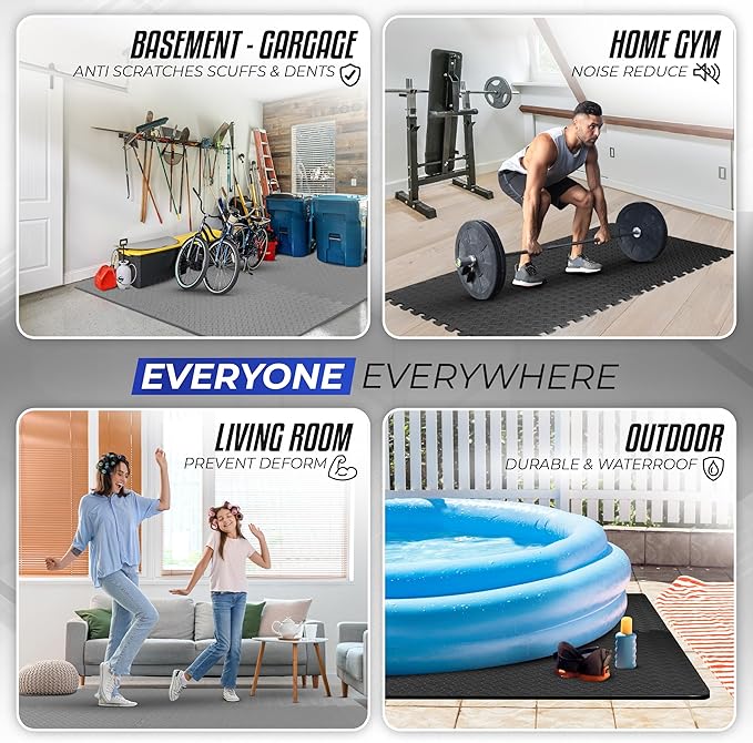 Yes4All 24SQFT-120SQFT Puzzle Exercise Mat for Home Gym, EVA Interlocking Foam Floor Tiles with Border for Workout Equipment