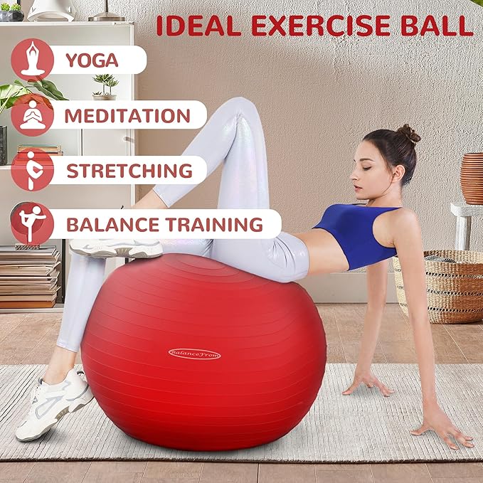 Anti-Burst and Slip Resistant Exercise Ball Yoga Ball Fitness Ball Birthing Ball with Quick Pump, 2,000-Pound Capacity, Multiple Colors and Sizes