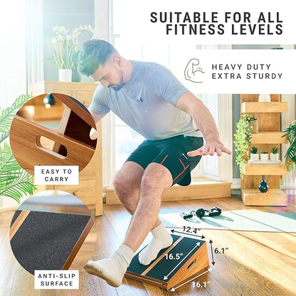 Professional Slant Board & Calf Stretcher - Foldable Wooden Slant Board for Squats - Adjustable Incline Board for Calf Stretching