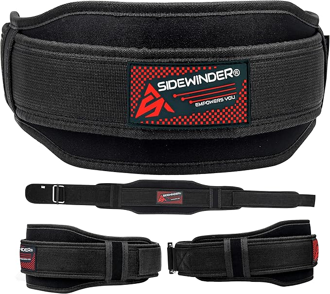 SideWinder Weight Lifting Belt for Serious Crossfit, Powerlifting Gym Training Fitness Workout Deadlifts Double Padded Back Support