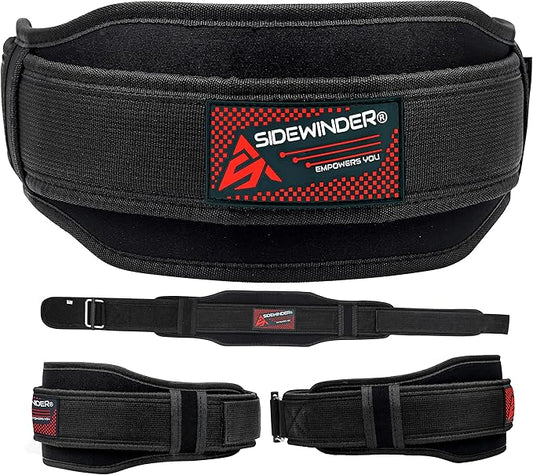 SideWinder Weight Lifting Belt for Serious Crossfit, Powerlifting Gym Training Fitness Workout Deadlifts Double Padded Back Support