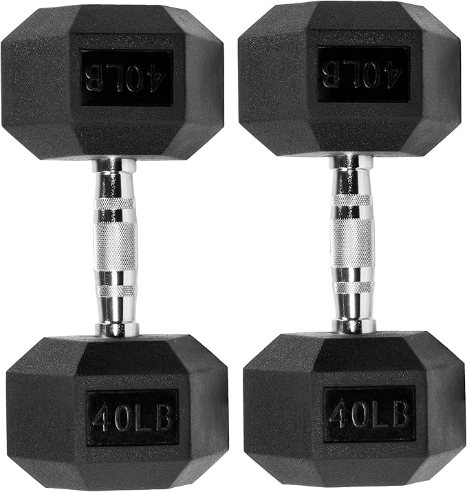 Signature Fitness Premium Rubber Encased Hex Dumbbell, Pairs