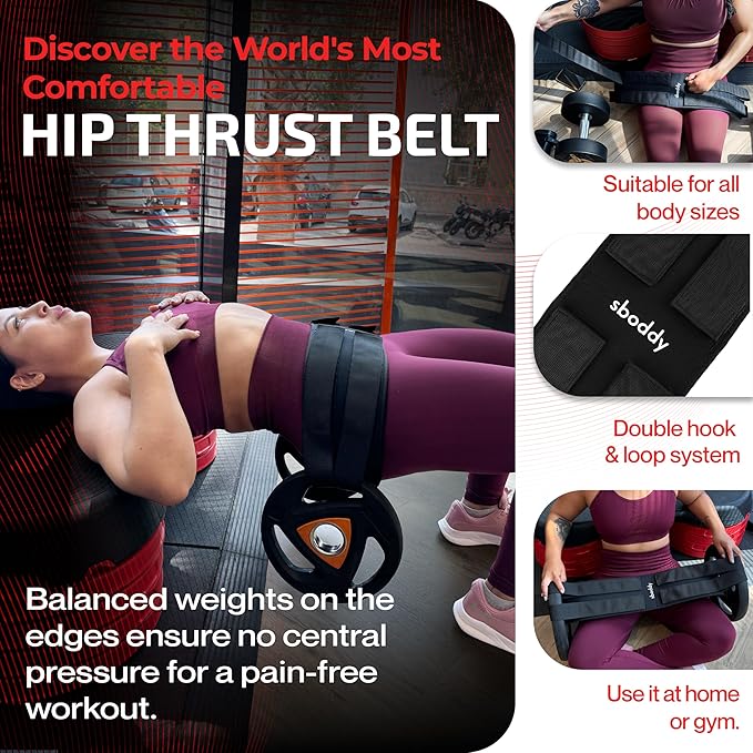 Hip Thrust Belt For Dumbbells Heavy, Kettlebells, Plates, Hip Thrust Band for Women/Men, Double Hook & Loop Booty Builder, Glute Workout Equipment for All Shapes, Use at Home/Gym