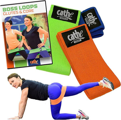 Cathe Boss Loops Booty Bands Set of 3 & Cathe Glutes & Core Workout DVD - Also Includes Cathe Travel Carry Case for Your Resistance Bands & DVD • Boss Loops are for Everybody • Take Them Anywhere