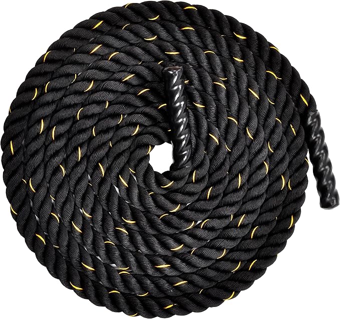 Signature Fitness Battle Rope 1.5Inch 2 Inch Diameter Poly Dacron 30 FT, 40 FT, 50 FT Length, Heavy Ropes for Home Gym and Workout