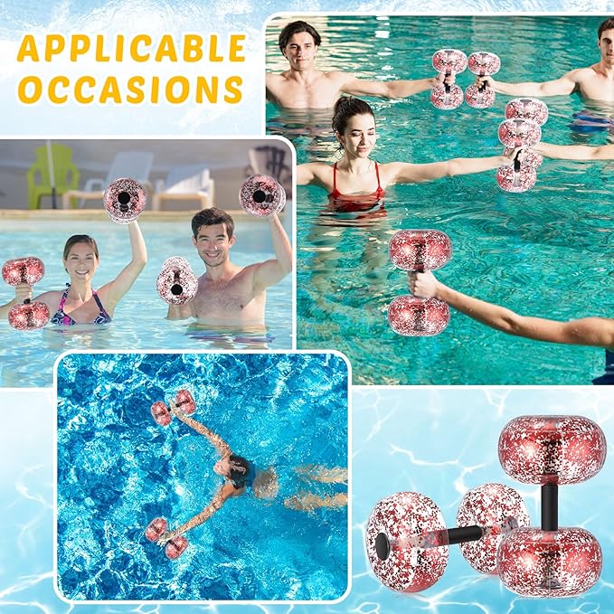 1 Pair Inflatable Aquatic Dumbbell Water Weight Pool Weights for Water Exercise Set Floating Barbell Equipment for Water Aerobics Weight Loss Swimming Pool Exercise Fitness Workout