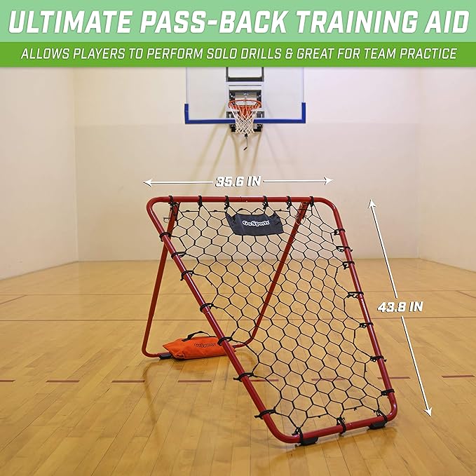 GoSports Basketball Rebounder with Adjustable Frame, Rubber Grip Feet and Sandbags - Portable Passback Training Aid