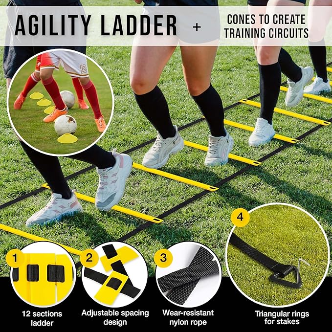 Soccer Agility Training Equipment – Speed Agility Training 20ft Agility 12 Cones,