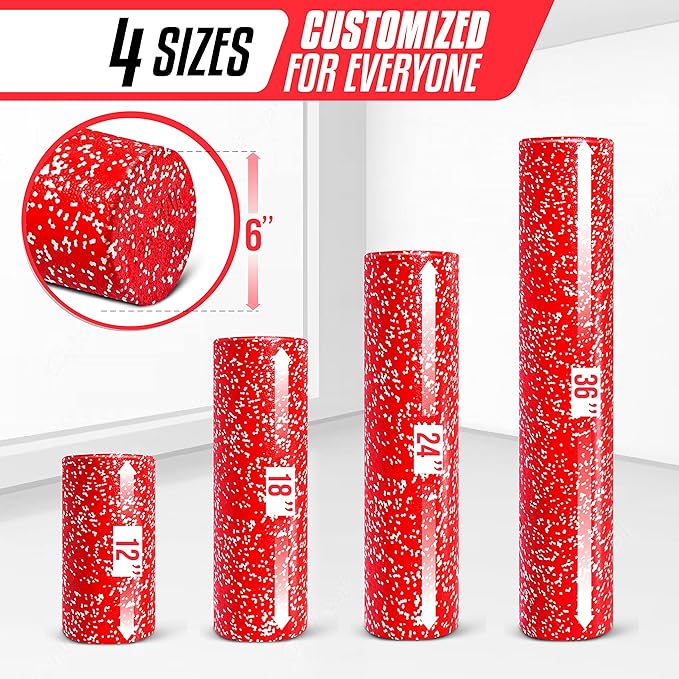 Yes4All High-Density Foam Roller for Back Pain Relief, Yoga, Exercise, Physical Therapy, Muscle Deep Tissue Massage 12-18-24-36- Red Snow - 12 Inches