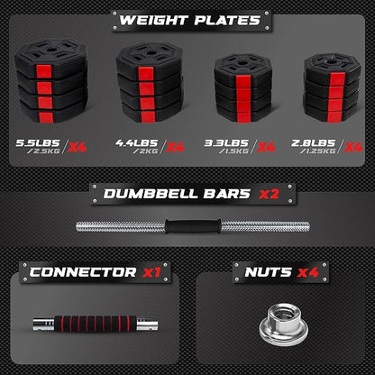 Yes4All Upgraded 44lbs/66lbs Pair Adjustable Weights Dumbbells Set, Free Weights Dumbbells Set with Connector, Cement Mixture