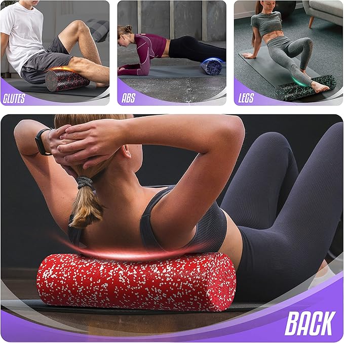 Yes4All High Density Foam Roller for Back, Variety of Sizes & Colors for Yoga, Pilates – 18 inch, Purple Speckled