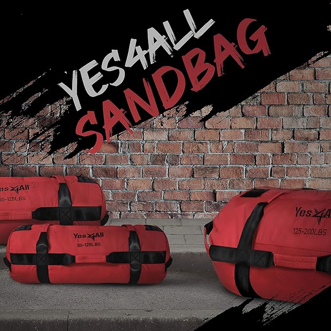 Yes4All Sandbags for Working Out, Adjustable Sand Bags for Weight Training with Handles, Multiple Colors & Sizes 5-200lbs