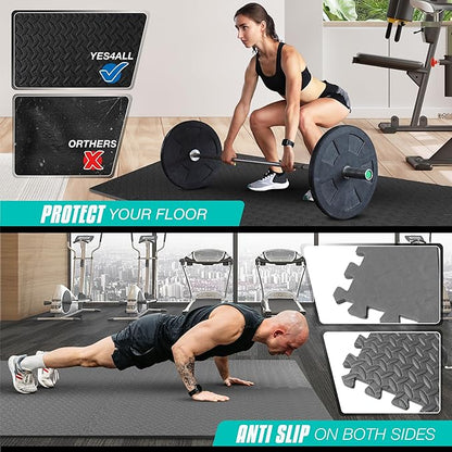 Yes4All 24SQFT-120SQFT Puzzle Exercise Mat for Home Gym, EVA Interlocking Foam Floor Tiles with Border for Workout Equipment