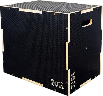 Signature Fitness 3 in 1 Non-Slip Wooden Plyo Box Plyometric Box Jumping Exercise, Multiple Sizes