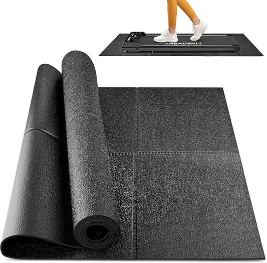 Foldable Rubber Treadmill Mat - Exercise Bike Mat with Waterproof Non-Slip Shock Absorption, Exercise Equipment Mat to Protect Floor for Home Gym Workout