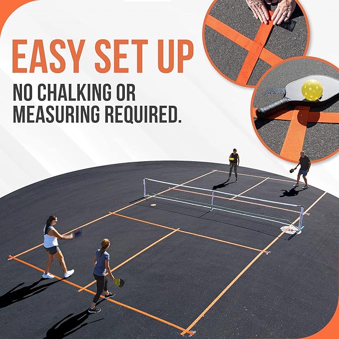 Temporary Pickleball Court Lines - The Original - Portable Pickleball Court Marking Kit, Lines for Court Outdoor or Indoor, Pickle Ball Court Dimensions, No Measuring Needed, Net Not Included