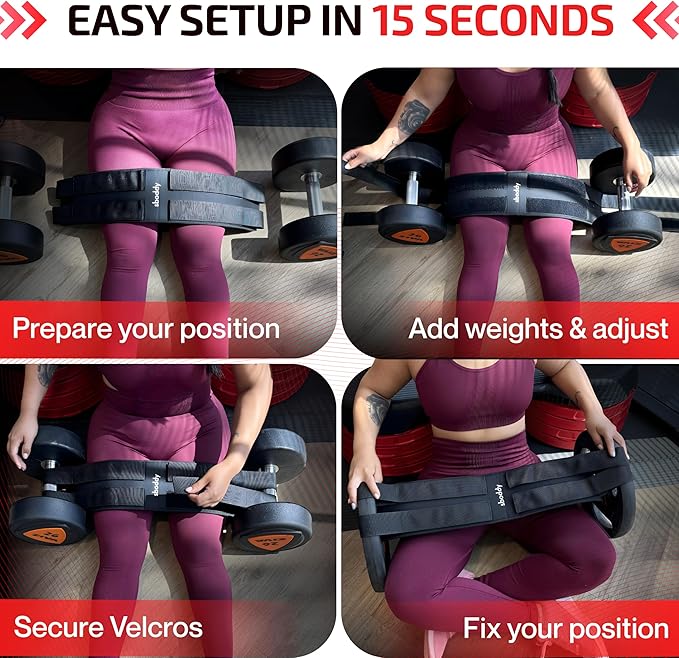 Hip Thrust Belt For Dumbbells Heavy, Kettlebells, Plates, Hip Thrust Band for Women/Men, Double Hook & Loop Booty Builder, Glute Workout Equipment for All Shapes, Use at Home/Gym