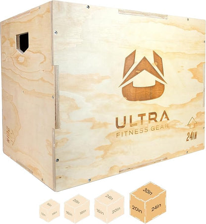 Plyo Box - Wooden 3-in-1 Plyometric Jump Box for Training - Squat, Step Up, Box Jumps & More - Workout Box Size in S, M, L & XL - Home Gym Exercise Equipment