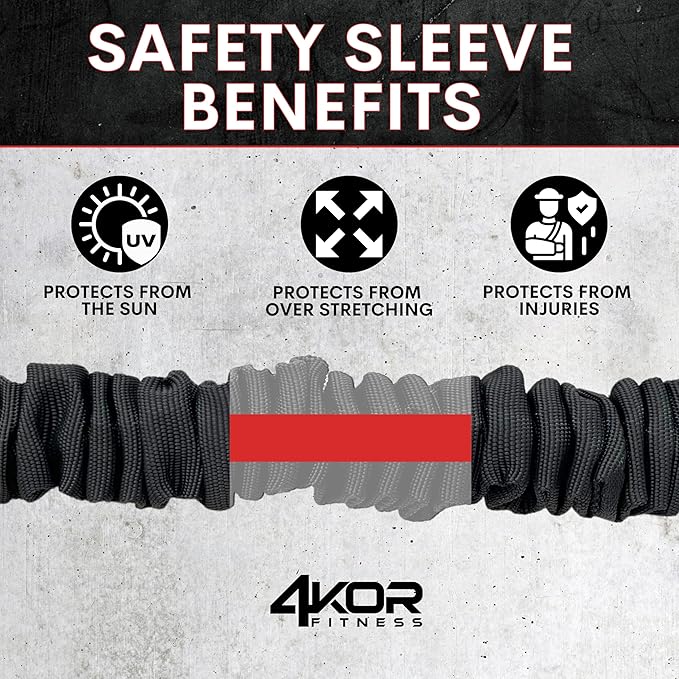 Resistance Cord Set by 4KOR Fitness, with Protective Nylon Sleeves, Handles, Anchors, and Carrying Bag. Perfect for Dynamic Warmups, CrossFit, and Rehab